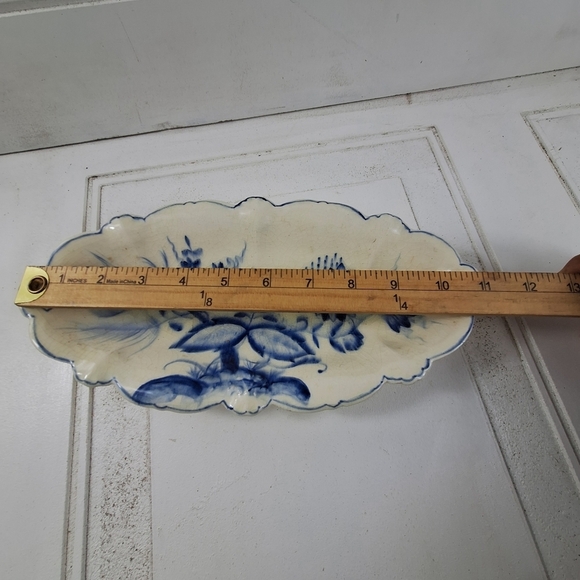 Vintage Blue and Off White Floral Elongated Plate - Picture 4 of 7